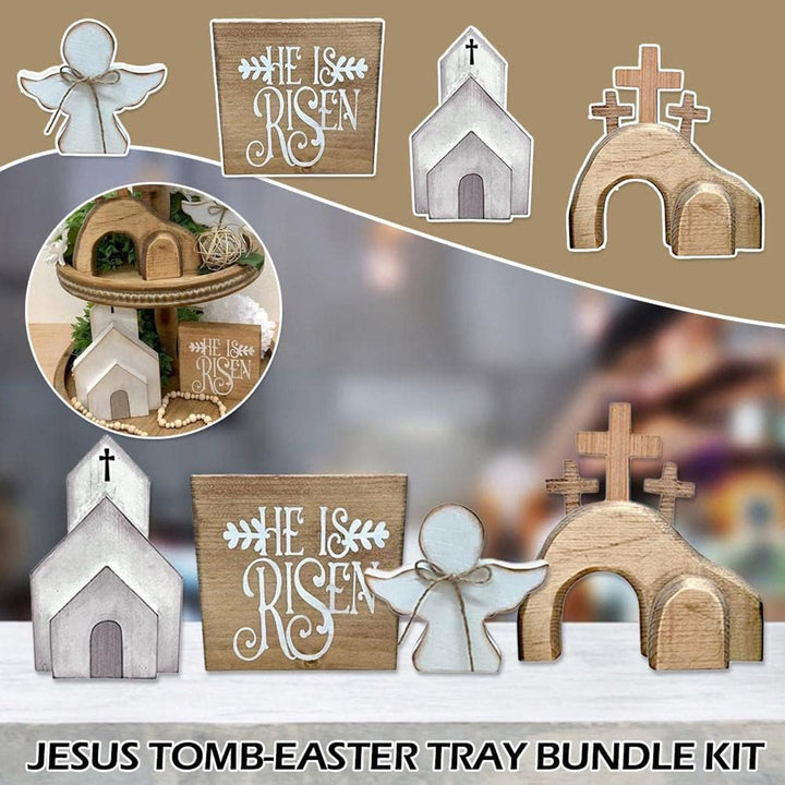 Christianartworkshop 4pcs/set Jesus Tomb-Easter Cross Wooden Easter Dekstop Decor Ornament - image 3