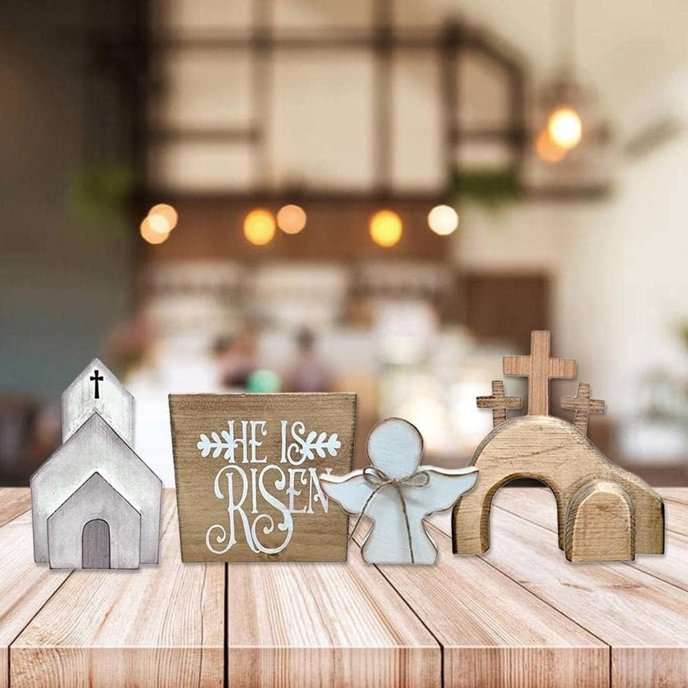 Christianartworkshop 4pcs/set Jesus Tomb-Easter Cross Wooden Easter Dekstop Decor Ornament - image 2