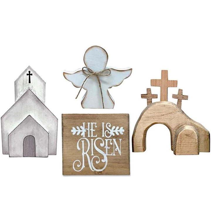 Christianartworkshop 4pcs/set Jesus Tomb-Easter Cross Wooden Easter Dekstop Decor Ornament - image 5