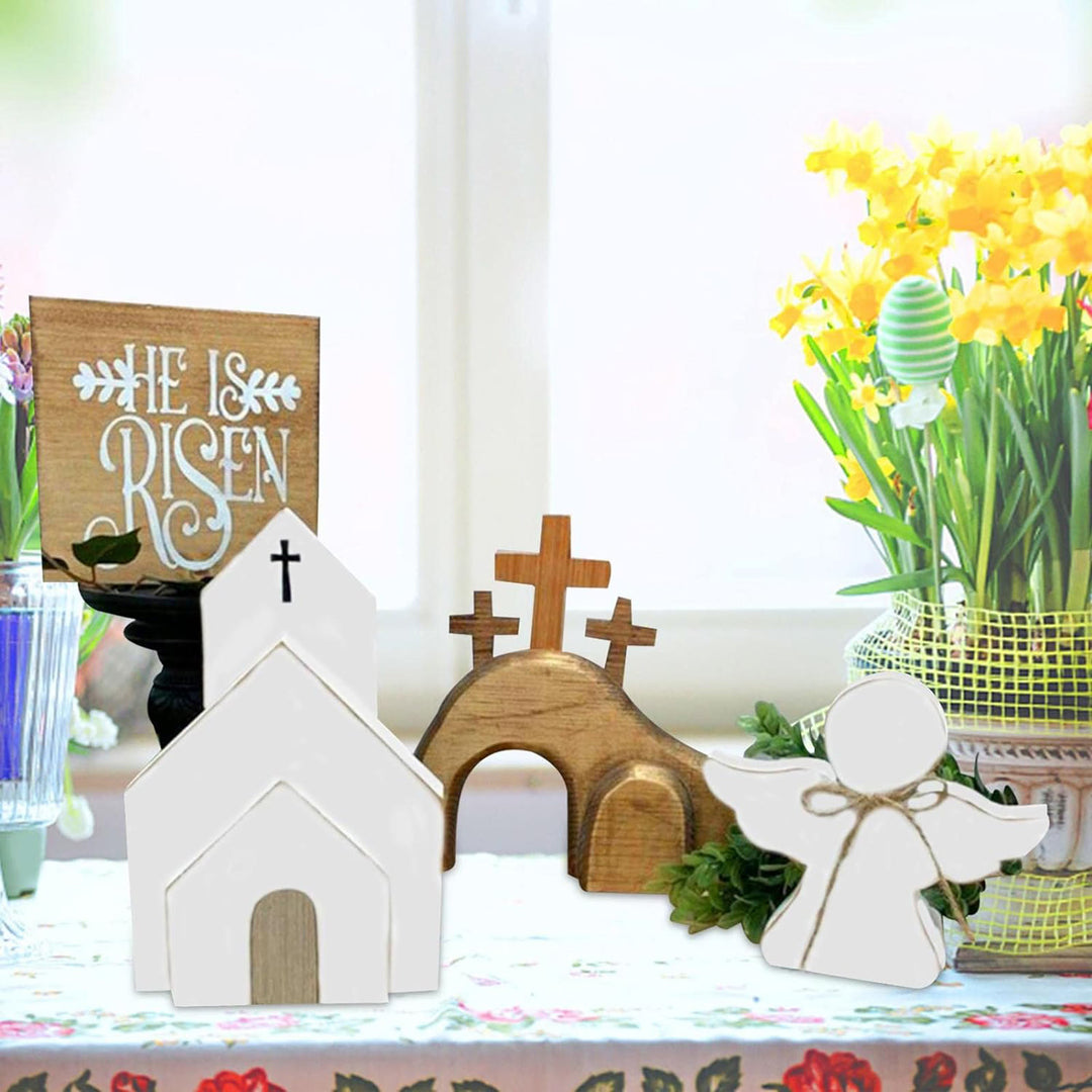 Christianartworkshop 4pcs/set Jesus Tomb-Easter Cross Wooden Easter Dekstop Decor Ornament - image 4