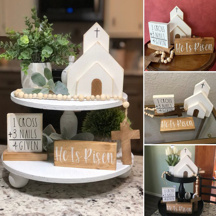 Christianartworkshop 3pcs/set "He Is Risen" Wooden Easter Dekstop Decor Ornament - image 5