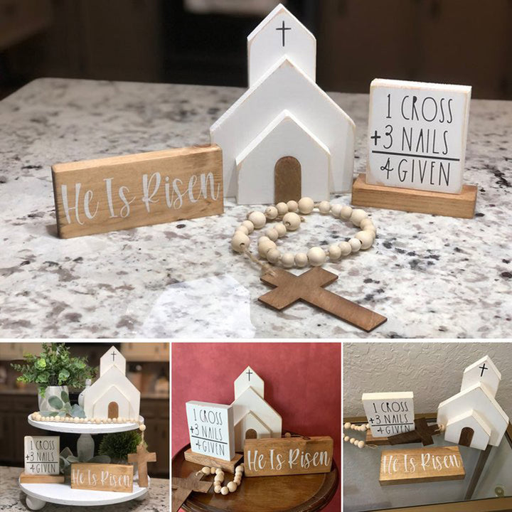 Christianartworkshop 3pcs/set "He Is Risen" Wooden Easter Dekstop Decor Ornament - image 3