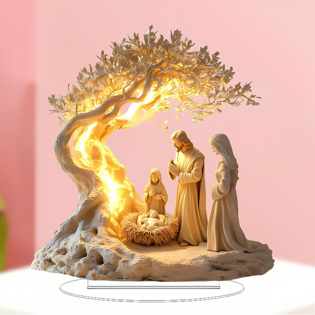 Christianartworkshop Glowing Desktop Ornament of the Nativity Scene of Jesus: The Holy Birth under the Sacred Tree - image 2