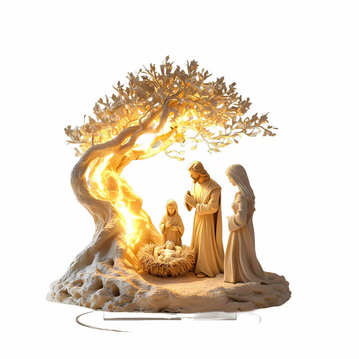Christianartworkshop Glowing Desktop Ornament of the Nativity Scene of Jesus: The Holy Birth under the Sacred Tree - image 3
