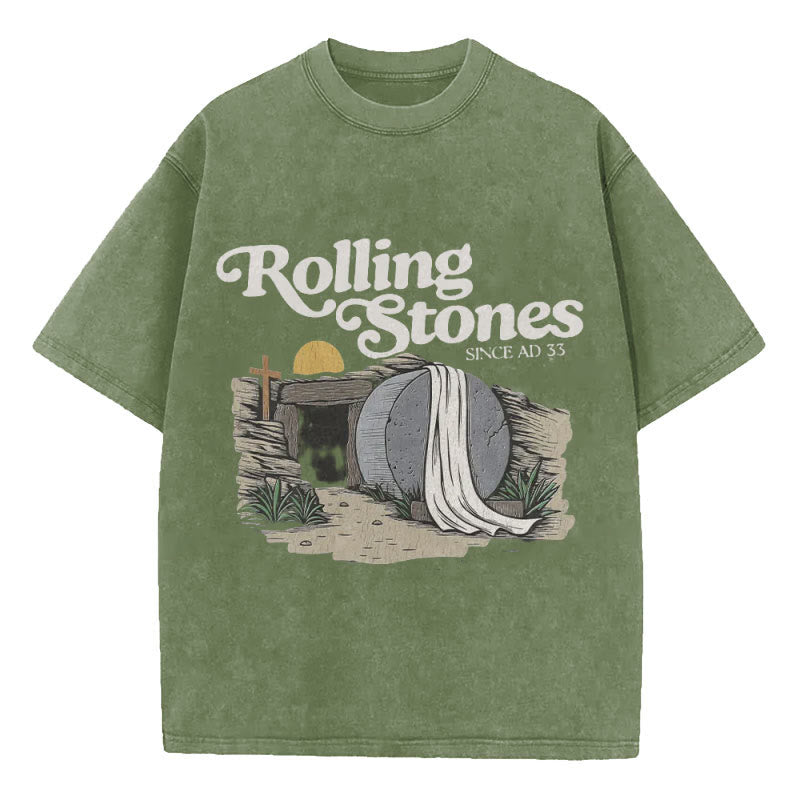 Christianartworkshop Rolling Stone Christian Washed T-Shirt - Army Green - 5XL - image 8