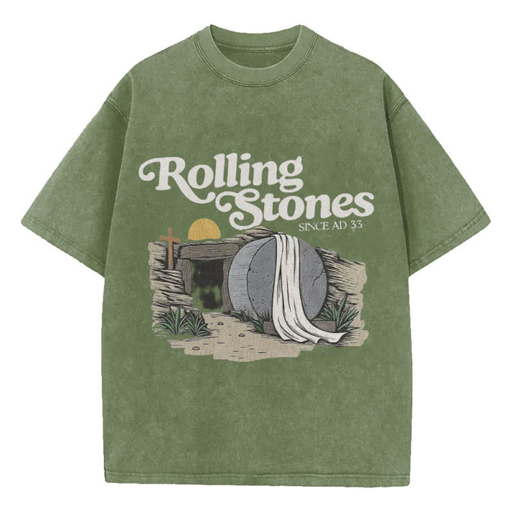 Christianartworkshop Rolling Stone Christian Washed T-Shirt - Army Green - 5XL - image 8