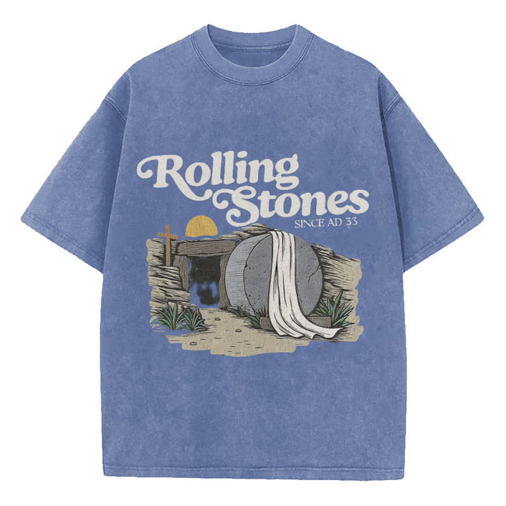 Christianartworkshop Rolling Stone Christian Washed T-Shirt - Blue - 5XL - image 9