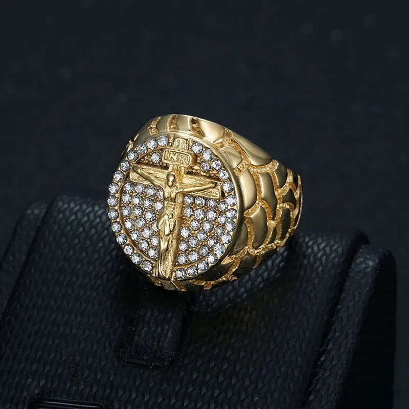 Christianartworkshop Adorn Your Faith: The Divine Golden Pattern Gemstones Crucifix Ring - image 2