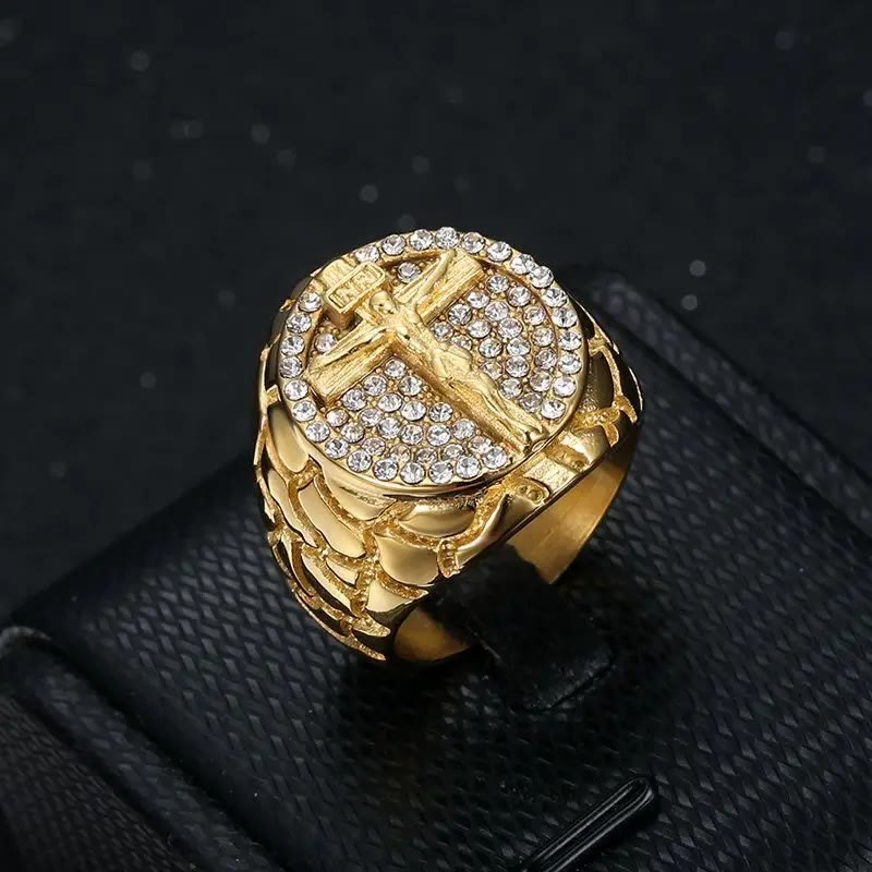 Christianartworkshop Adorn Your Faith: The Divine Golden Pattern Gemstones Crucifix Ring - image 0