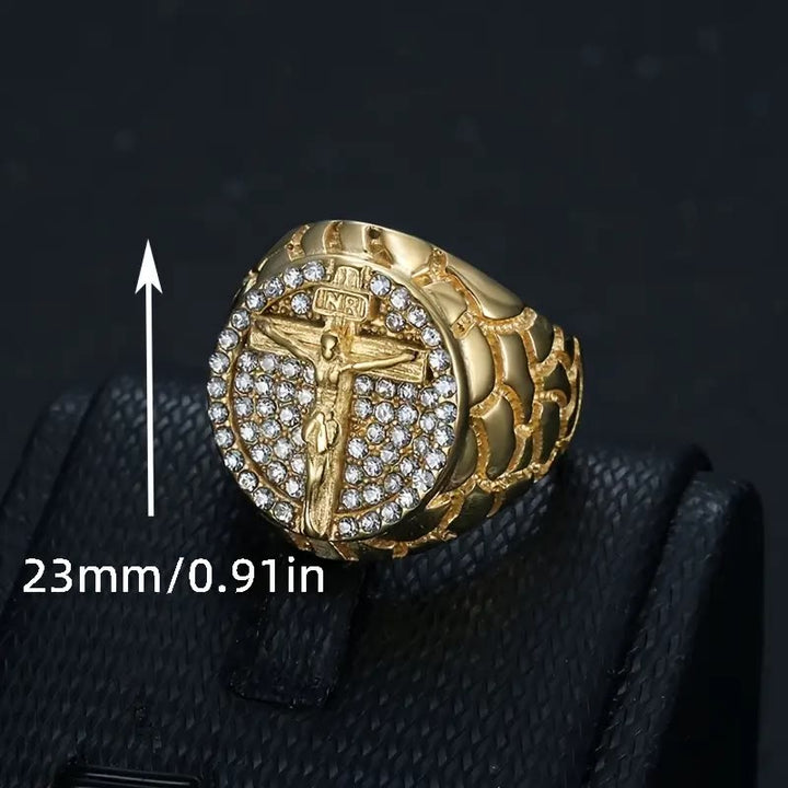 Christianartworkshop Adorn Your Faith: The Divine Golden Pattern Gemstones Crucifix Ring - image 6