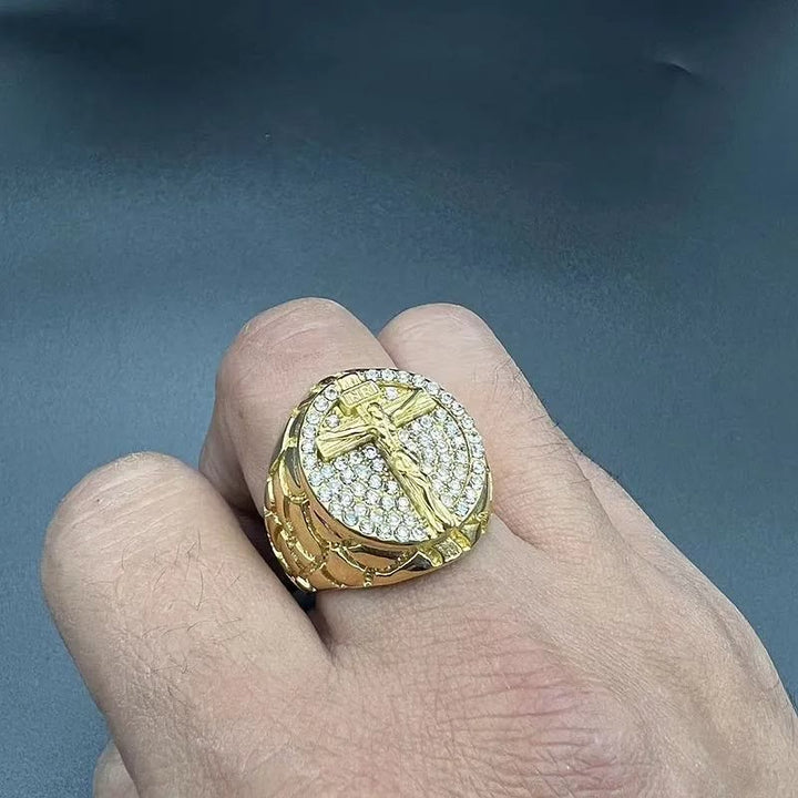 Christianartworkshop Adorn Your Faith: The Divine Golden Pattern Gemstones Crucifix Ring - image 4