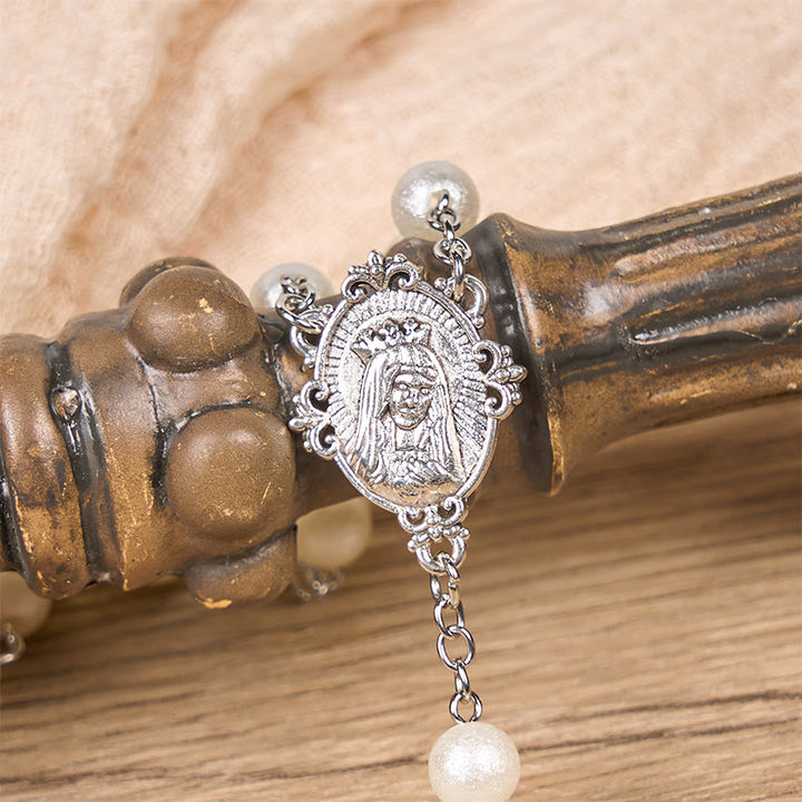 Christianartworkshop Our Lady Medal & Crucifix of 8mm White Acrylic Round Beads Rosary - image 5
