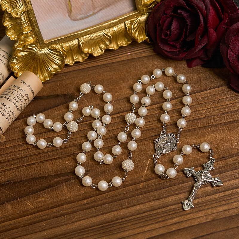 Christianartworkshop Our Lady Medal & Crucifix of 8mm White Acrylic Round Beads Rosary - White - image 1