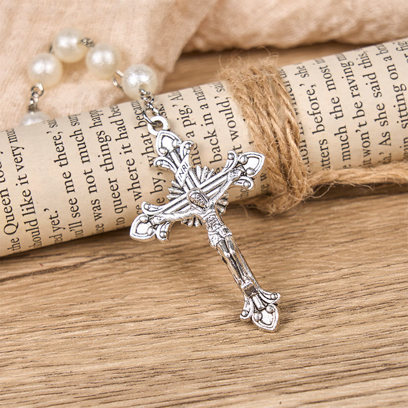 Christianartworkshop Our Lady Medal & Crucifix of 8mm White Acrylic Round Beads Rosary - image 6