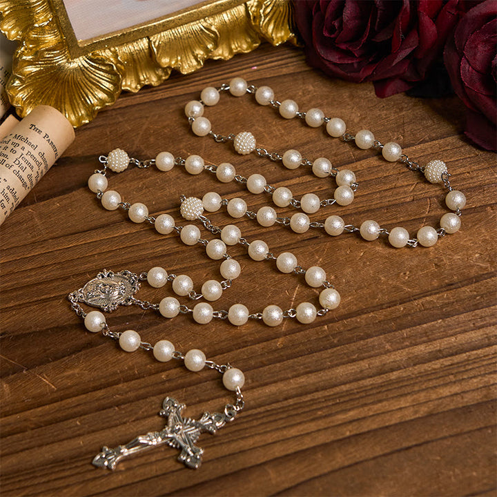 Christianartworkshop Our Lady Medal & Crucifix of 8mm White Acrylic Round Beads Rosary - image 3