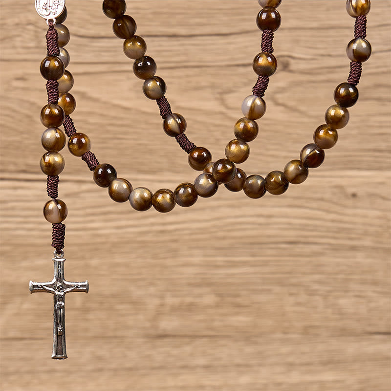 Christianartworkshop Our Lady Medal & Crucifix of 10mm Brown Acrylic Round Beads Divine Rosary - image 2