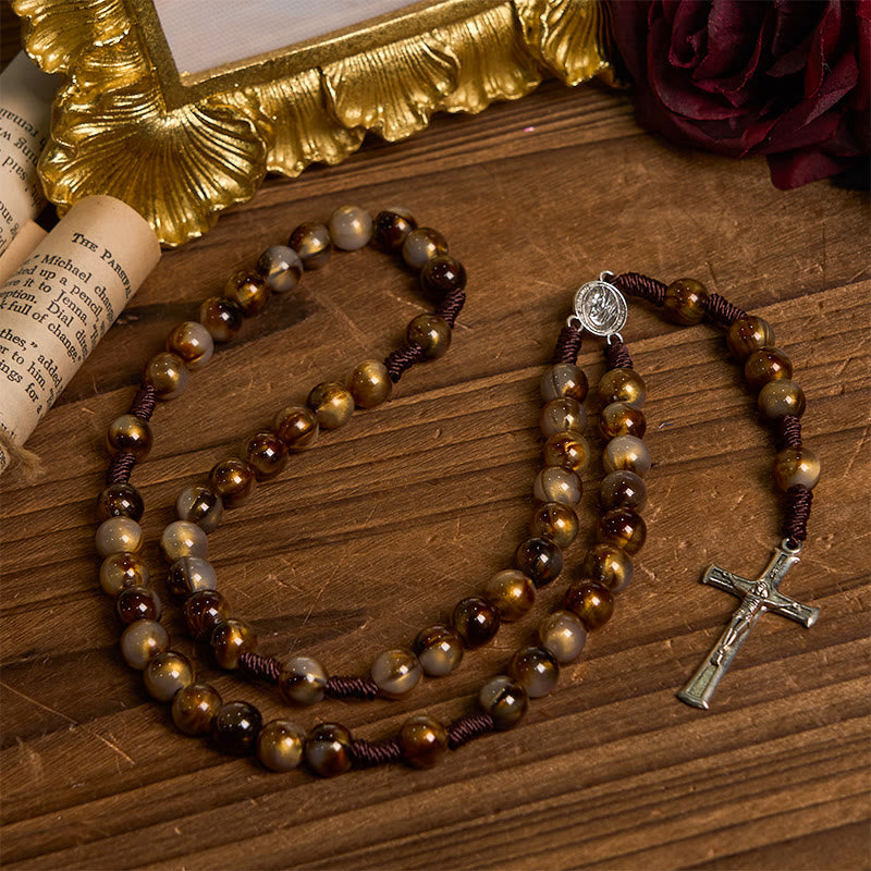 Christianartworkshop Our Lady Medal & Crucifix of 10mm Brown Acrylic Round Beads Divine Rosary - Brown - image 0