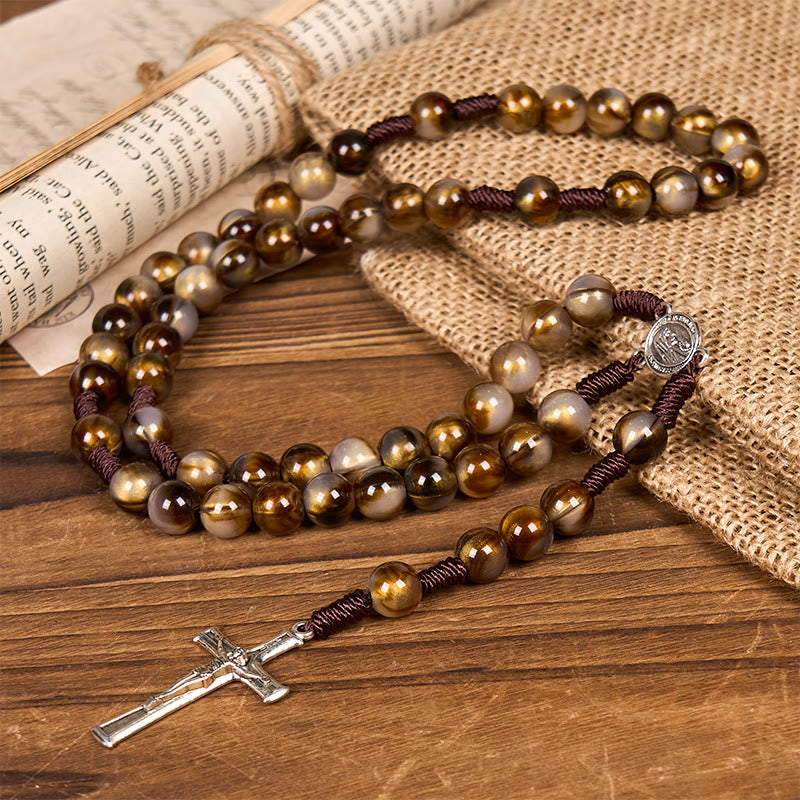 Christianartworkshop Our Lady Medal & Crucifix of 10mm Brown Acrylic Round Beads Divine Rosary - image 8