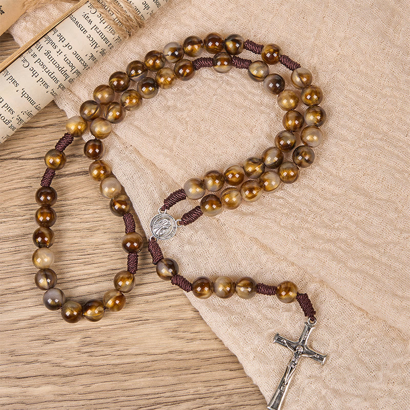 Christianartworkshop Our Lady Medal & Crucifix of 10mm Brown Acrylic Round Beads Divine Rosary - image 4