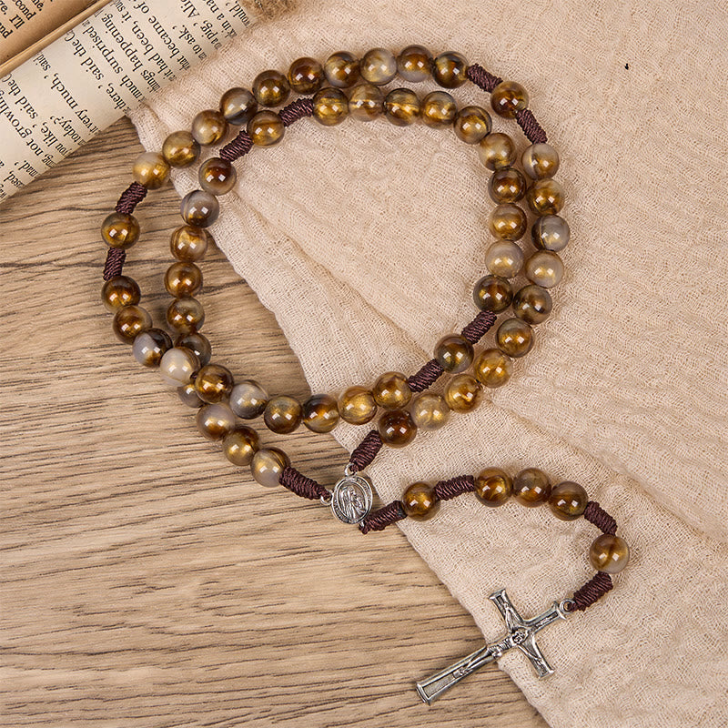 Christianartworkshop Our Lady Medal & Crucifix of 10mm Brown Acrylic Round Beads Divine Rosary - image 6