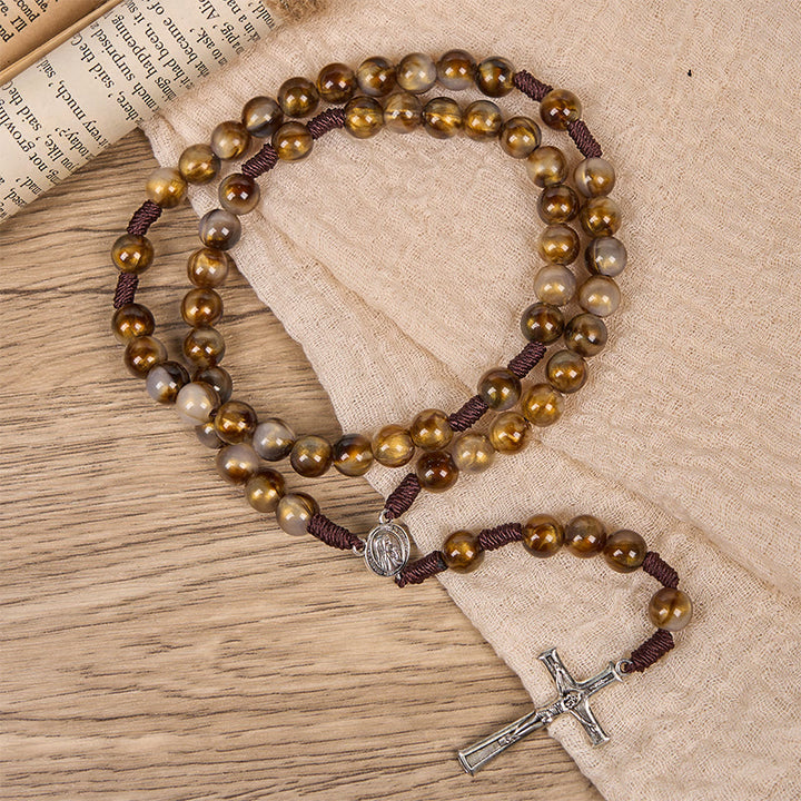 Christianartworkshop Our Lady Medal & Crucifix of 10mm Brown Acrylic Round Beads Divine Rosary - image 6