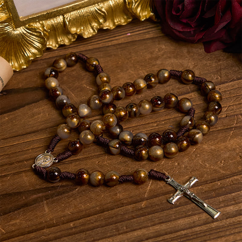 Christianartworkshop Our Lady Medal & Crucifix of 10mm Brown Acrylic Round Beads Divine Rosary - image 2
