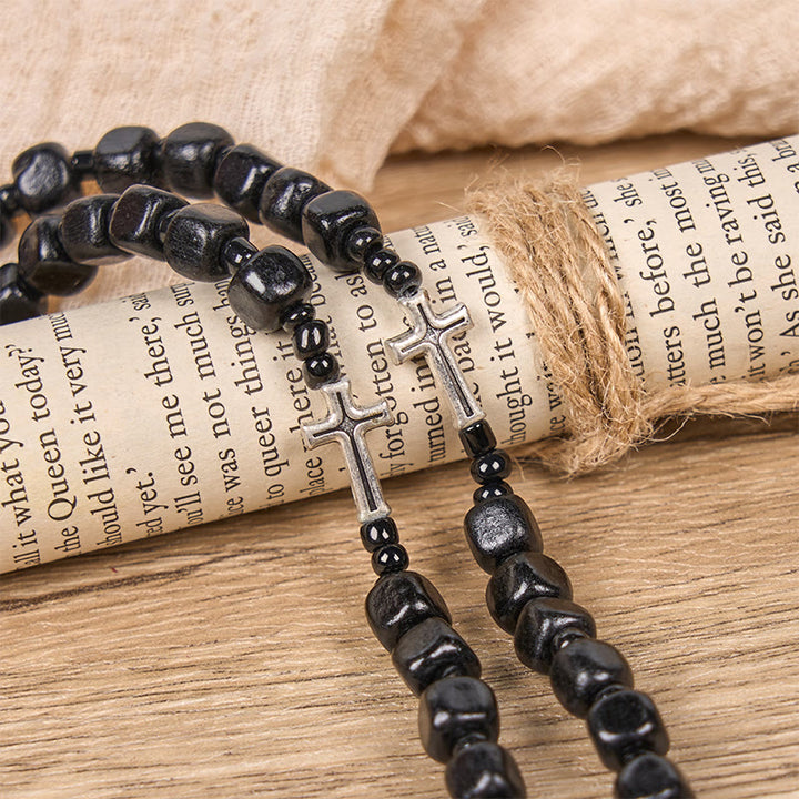 Christianartworkshop St. Benedict Medal & Crucifix of 8mm Black Wood Round Beads Rosary - image 4