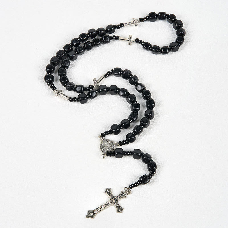 Christianartworkshop St. Benedict Medal & Crucifix of 8mm Black Wood Round Beads Rosary - image 7