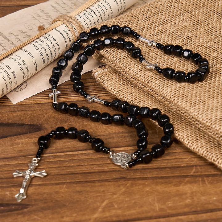 Christianartworkshop St. Benedict Medal & Crucifix of 8mm Black Wood Round Beads Rosary - image 3