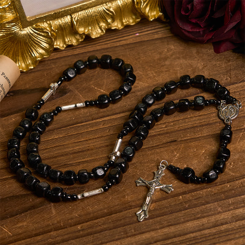 Christianartworkshop St. Benedict Medal & Crucifix of 8mm Black Wood Round Beads Rosary - image 2