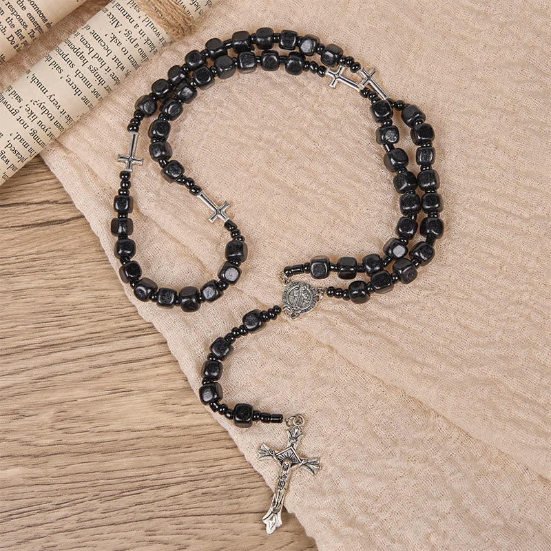 Christianartworkshop St. Benedict Medal & Crucifix of 8mm Black Wood Round Beads Rosary - image 6