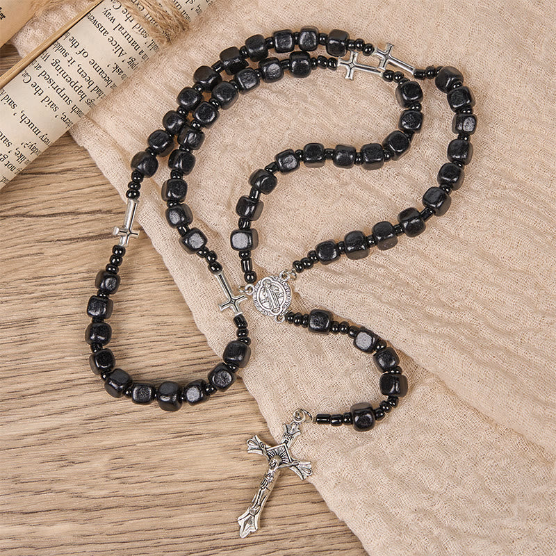 Christianartworkshop St. Benedict Medal & Crucifix of 8mm Black Wood Round Beads Rosary - image 8