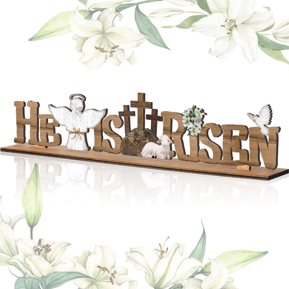 Christianartworkshop "He Is Risen" & Lamb & Angel & Dove Wooden Easter Dekstop Decor Ornament - image 2