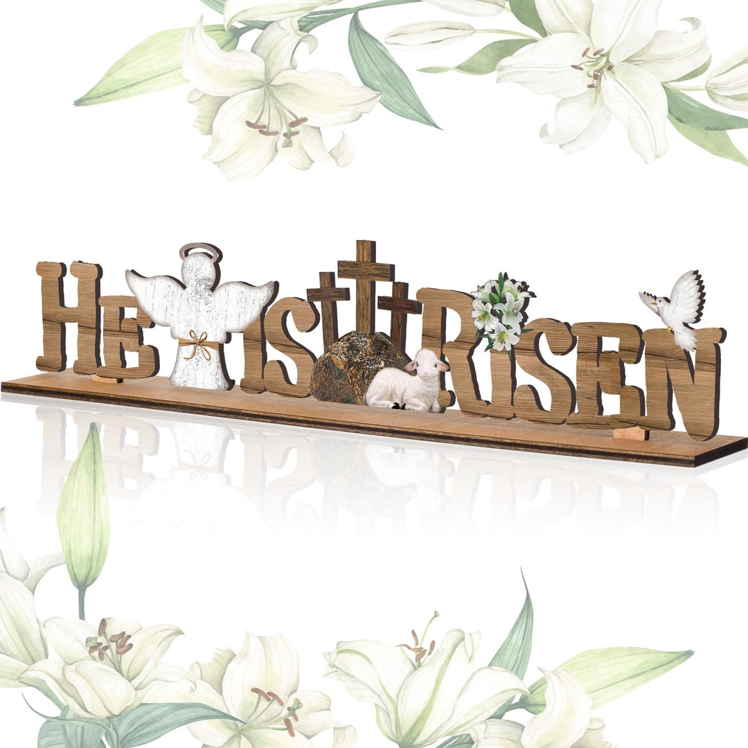 Christianartworkshop "He Is Risen" & Lamb & Angel & Dove Wooden Easter Dekstop Decor Ornament - image 2