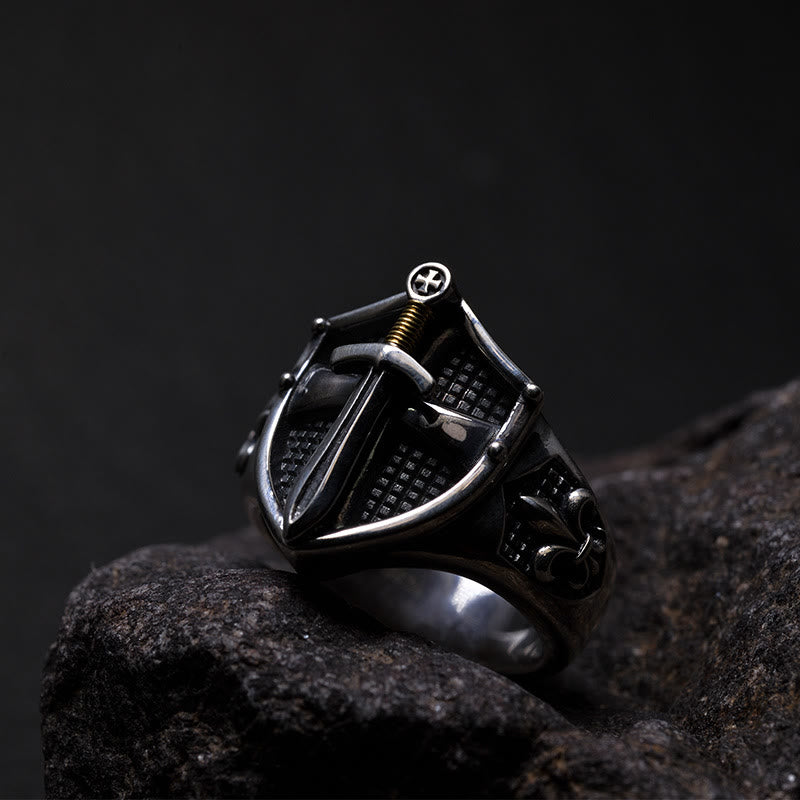 Christianartworkshop The Immortal Faith Shield&Sword&Iris Ring: A Symbol of Faith and Fortitude - Adjustable - image 1