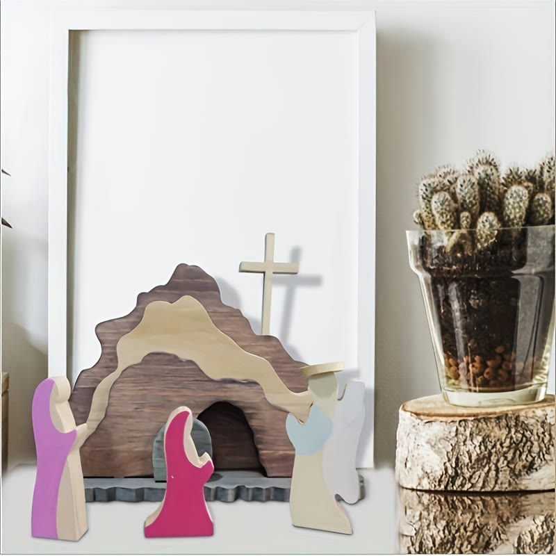 Christianartworkshop He is Risen Cross and Angels Wooden Easter Dekstop Decor Ornament - image 2