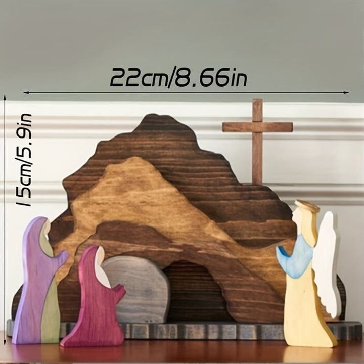 Christianartworkshop He is Risen Cross and Angels Wooden Easter Dekstop Decor Ornament - image 5