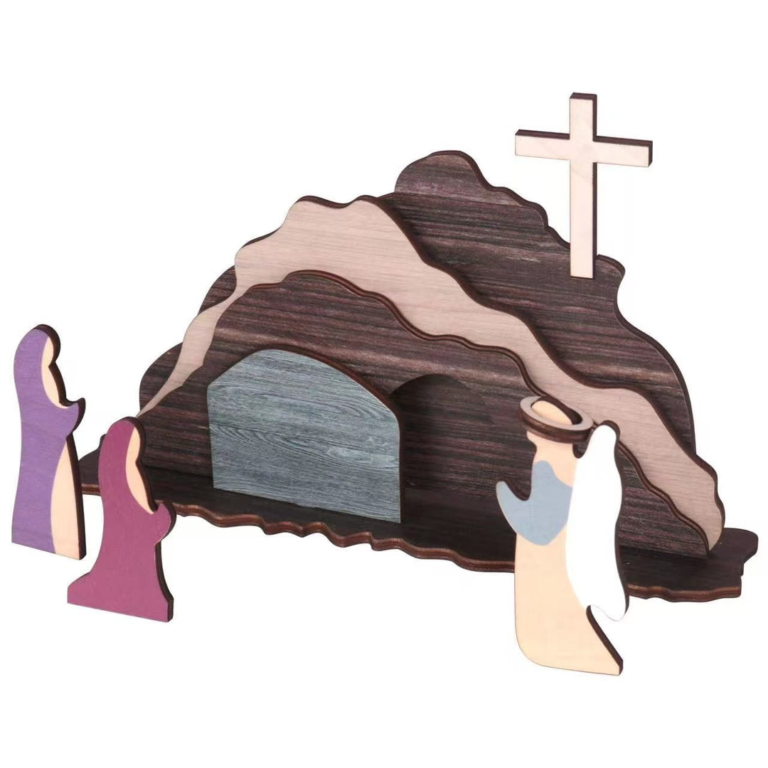 Christianartworkshop He is Risen Cross and Angels Wooden Easter Dekstop Decor Ornament - image 3