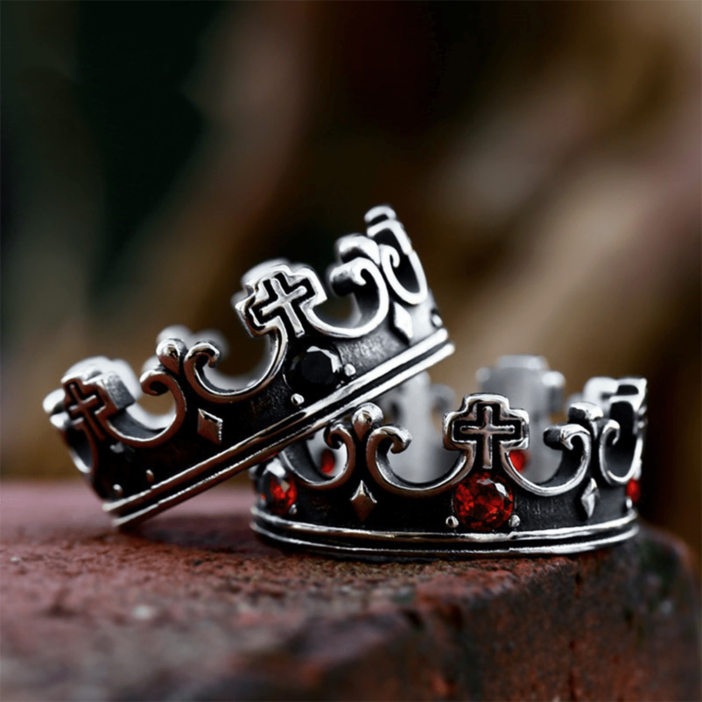 Christianartworkshop 4colors The Crown of Faith Cross Ring - Red Gemstones Set Divine Design for Believer - Steel-Red Stone - US7 - image 1