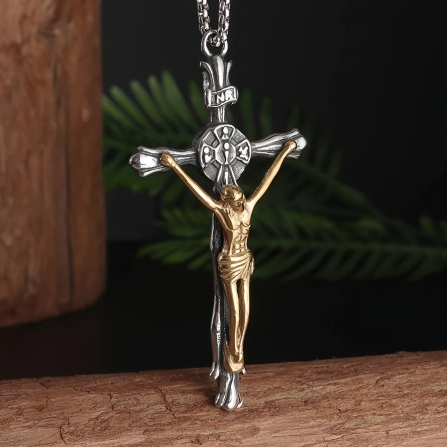 Christianartworkshop Two-tone Steel Crafted Crucifix Necklace - The Divine Sacrifice - Steel-golden - image 1