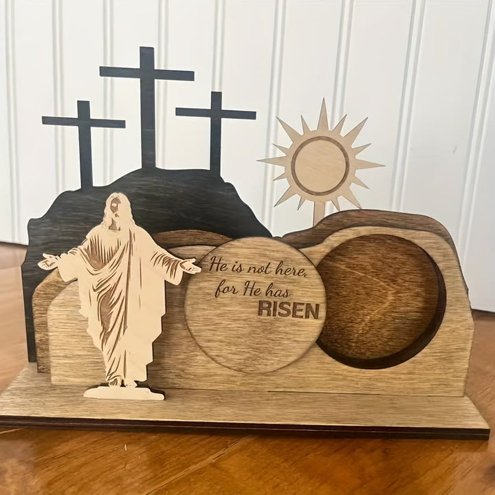 Christianartworkshop 7pcs/set "He Has Risen" Jesus Cross Wooden Easter Dekstop Decor Ornament - 7pcs/set - image 1