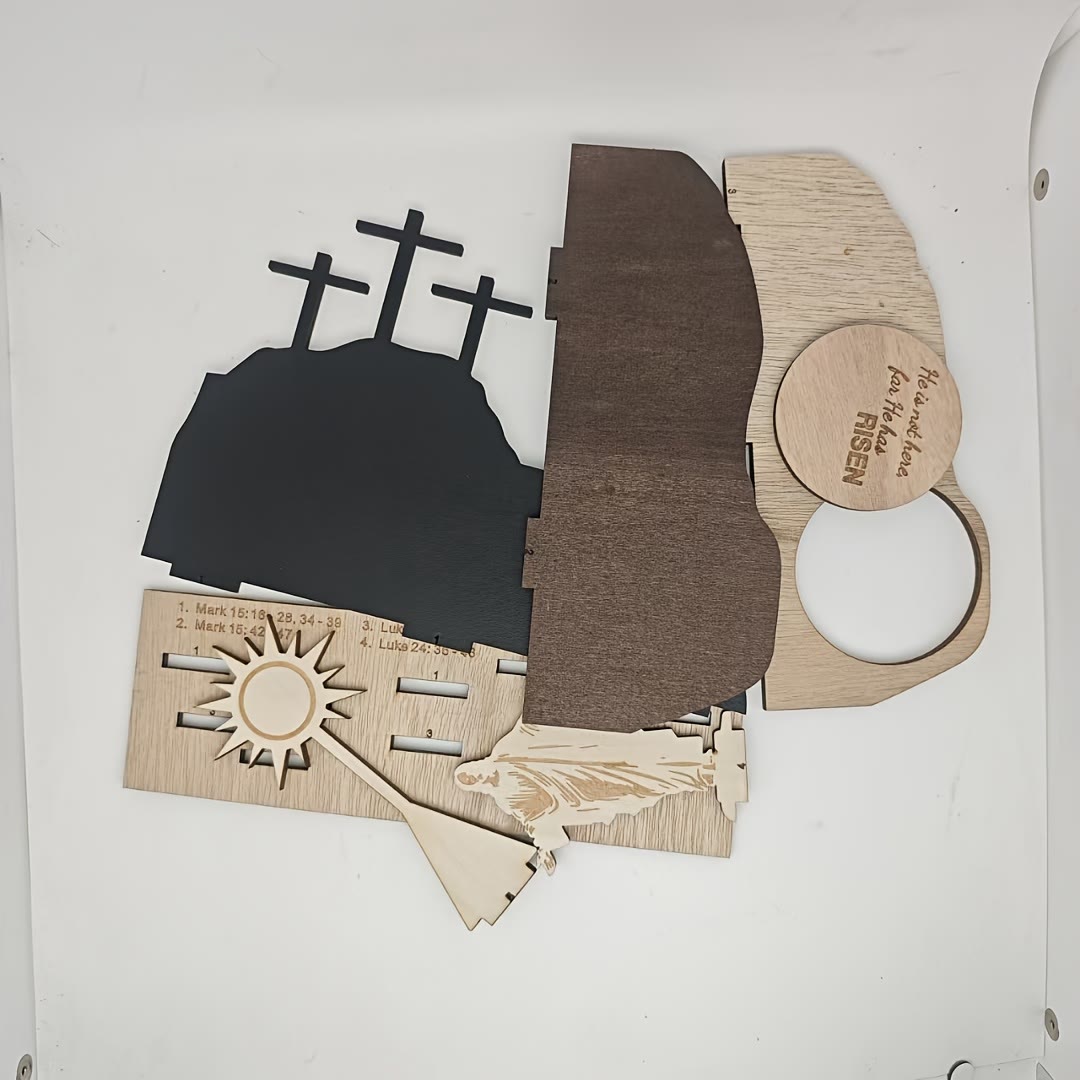 Christianartworkshop 7pcs/set "He Has Risen" Jesus Cross Wooden Easter Dekstop Decor Ornament - image 4