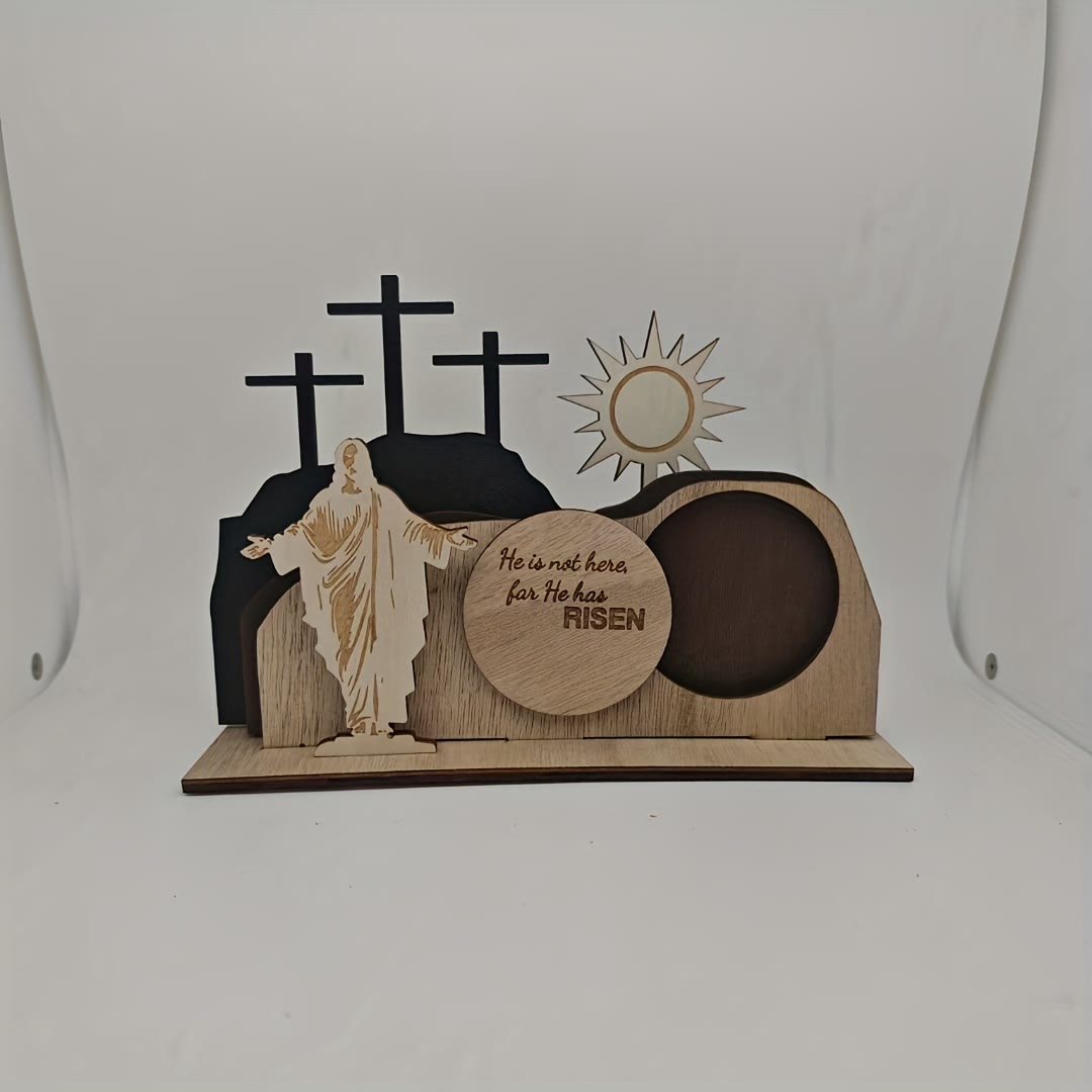 Christianartworkshop 7pcs/set "He Has Risen" Jesus Cross Wooden Easter Dekstop Decor Ornament - image 2
