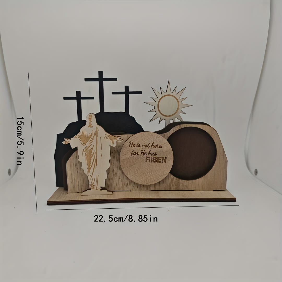 Christianartworkshop 7pcs/set "He Has Risen" Jesus Cross Wooden Easter Dekstop Decor Ornament - image 3