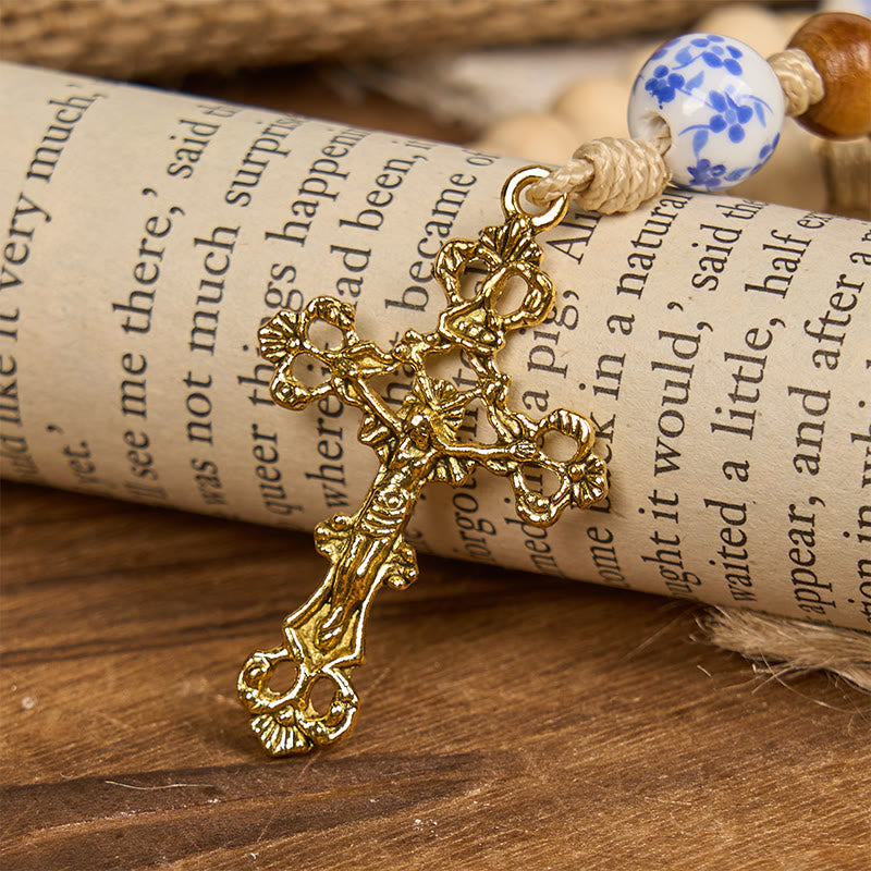 Christianartworkshop Handmade Wooden Ceramics Beads Miraculous Medal & Crucifix Rosary