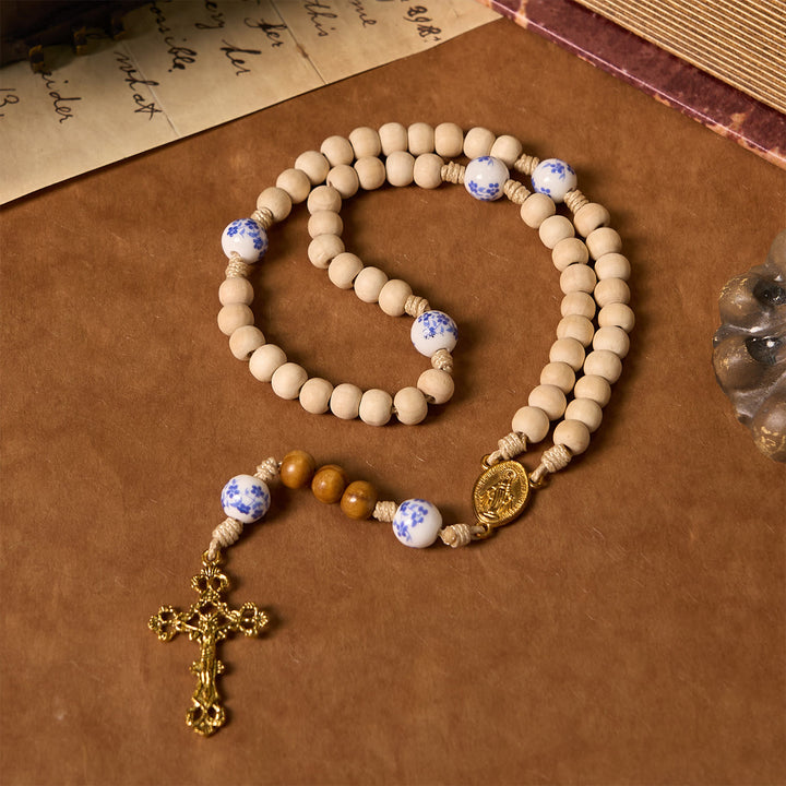 Christianartworkshop Handmade Wooden Ceramics Beads Miraculous Medal & Crucifix Rosary - image 1