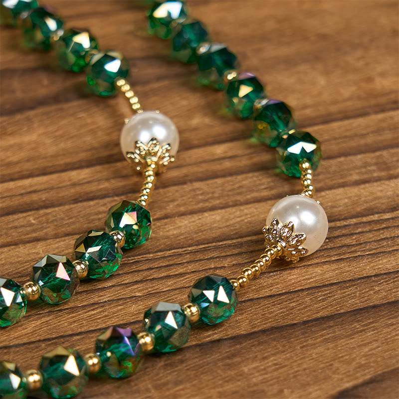 Christianartworkshop Handmade Emerald Green Crystal & Pearl Our Father Beads Divine Grace Rosary - image 9
