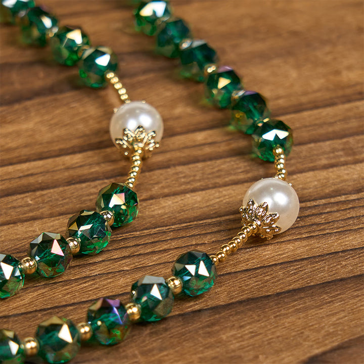 Christianartworkshop Handmade Emerald Green Crystal & Pearl Our Father Beads Divine Grace Rosary - image 9