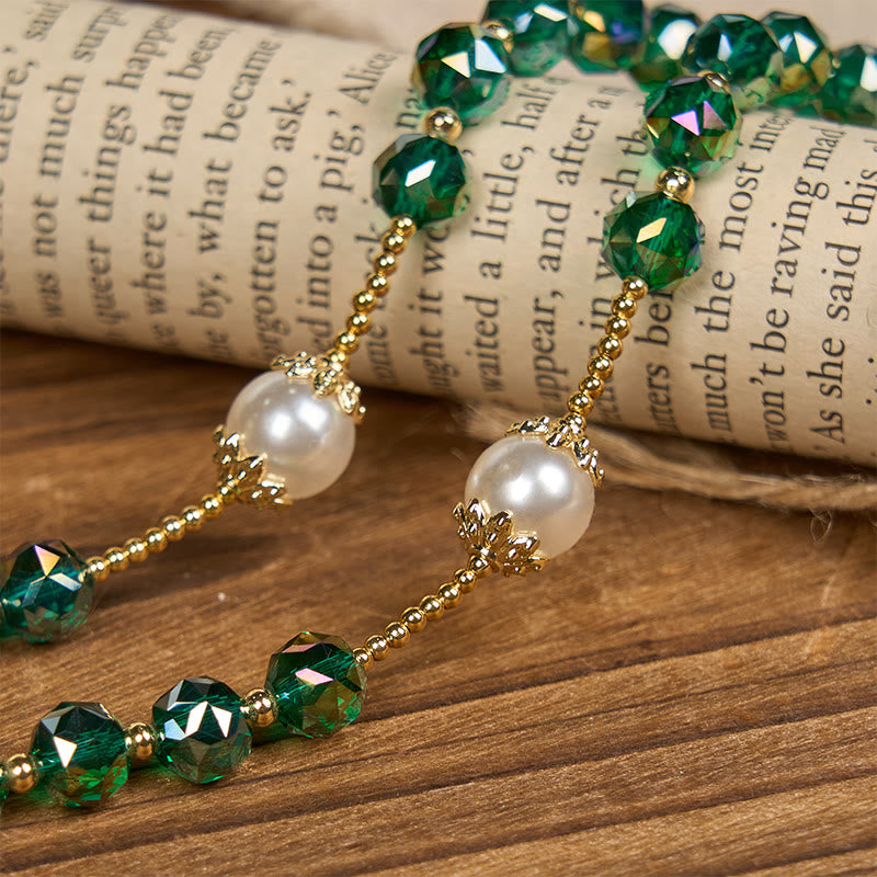 Christianartworkshop Handmade Emerald Green Crystal & Pearl Our Father Beads Divine Grace Rosary - image 6