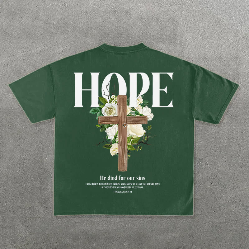 Christianartworkshop Hope Cross Print T-Shirt - Dark Green - 2XL - image 6